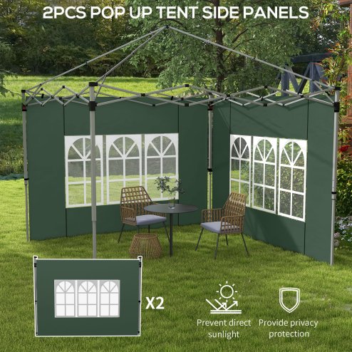 Outsunny Gazebo Side Panels with Window for 3x3(m) or 3x4m Pop Up Gazebo, 2 Pack Sides Replacement, Green