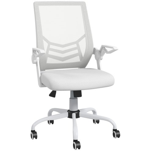 Vinsetto Mesh Office Chair with Flip-up Armrest, Swivel Computer Chair with Lumbar Support, Adjustable Height, Tilt Function for Home/Office, White