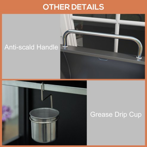 Outsunny 4 Burner Gas BBQ, Outdoor Grill, Portable Barbecue Trolley with Warming Rack, Side Shelves, Storage Cabinet, Thermometer, Carbon Steel, Black