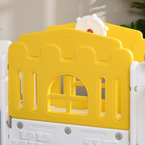 AIYAPLAY Kids Slide, 7 in 1 Toddler Slide for Indoor Use, with Basketball Hoop, Climber, Telescope, Tunnel, Steering Wheel, platform Aisle, Storage Basket, for Ages 1-3 Years, Yellow