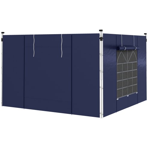 Outsunny Gazebo Side Panels with Windows and Doors, for 3x3(m) or 3x6m Pop Up Gazebo, 2 Pack Sides Replacement, Blue