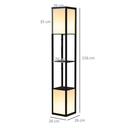HOMCOM Floor Lamp with Shelves and Dual Light, Modern Corner Standing Lamp for Living Room, Bedroom, Bulb not Included, Black