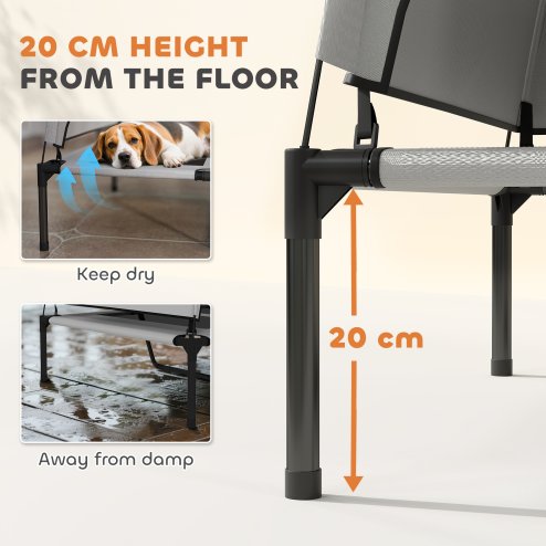 PawHut Elevated Dog Bed with Removable Canopy, Portable Cooling Raised Pet Cot with Breathable Mesh, Storage Bag, for Indoor Outdoor Use, for Medium Large Dogs, 92 x 75 x 89 cm, Light Grey