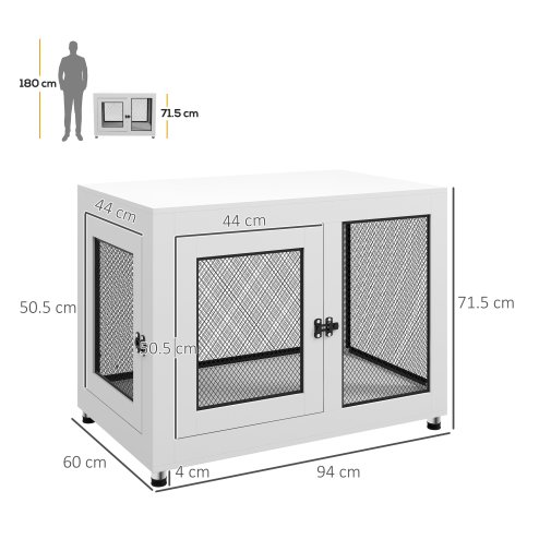 PawHut Dog Crate Furniture End Table w/ Soft Washable Cushion, Two Doors, Indoor Pet Kennel for Small Medium Large Dogs w/ Wire Mesh, White