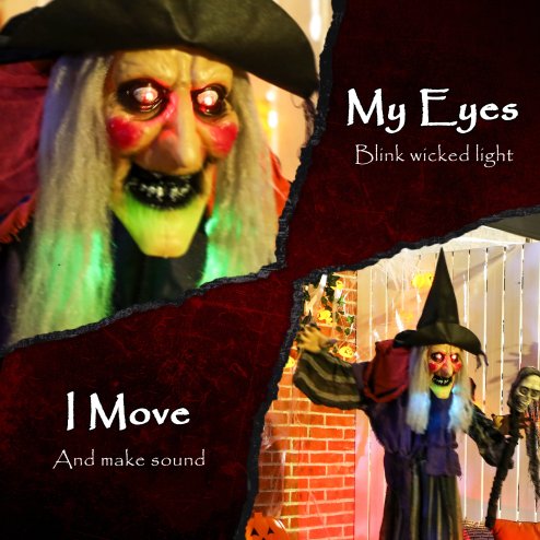 Outsunny 160 cm Life Size Halloween Animated Standing Witch & Skull Staff with Glowing LED Eyes & Head, Spooky Witch Scary Halloween Decorations, Battery Operated, Indoor Party Props