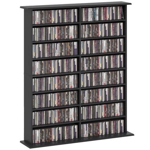 HOMCOM 720 CD/396 DVD Storage Unit, 396 Blu-ray Media Storage Shelf with 16 Compartments and 12 Adjustable Shelves, CD Tower for Living Room, Bedroom, Office
