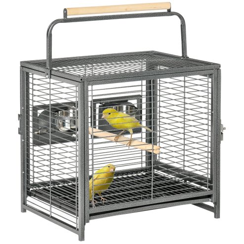 PawHut Bird Cage Budgie Cage for Budgie, Lovebirds, Green Cheek Canary, Parakeet, Cockatiel, Travel Breeding Cage w/ Wooden Perch Handle, 48 x 38 x 65 cm