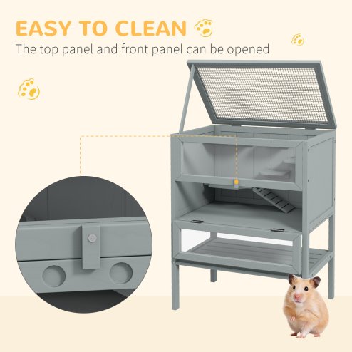 PawHut Wooden Hamster Cage with Storage Shelf, Small Animal Exercise Play House with Openable Top, for Hamsters, Gerbils, 60 x 40 x 80 cm - Grey