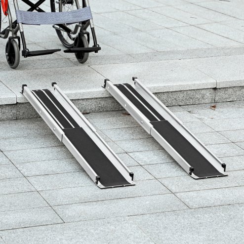 HOMCOM 2PCS Telescopic Wheelchair Ramps, 2.5-4FT/ 75-122cm, 270kg, Folding Aluminium Door Threshold Ramps for Home, Mobility Scooters, Doorways, Steps, Stairs, with Non-slip Surface, Carrying Bag