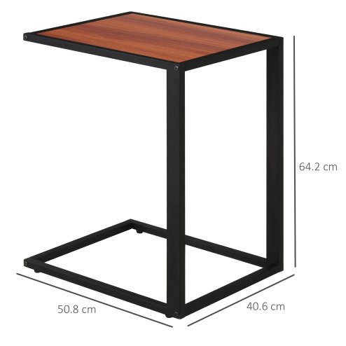 HOMCOM C-Shaped Side Table, Sofa End Table with Metal Frame, Accent Couch Table for Living room, Bedroom
