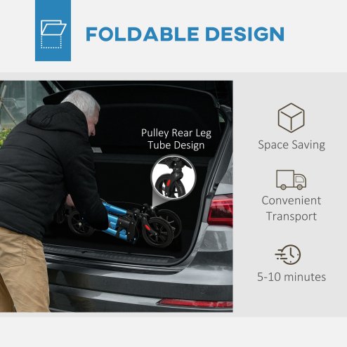 HOMCOM Folding Rollator Walker with Seat, Backrest, Lightweight Walking Frame with Storage Bag, Dual Brakes, Adjustable Handle Height, Suspension System, 4 Wheeled Walker for Seniors