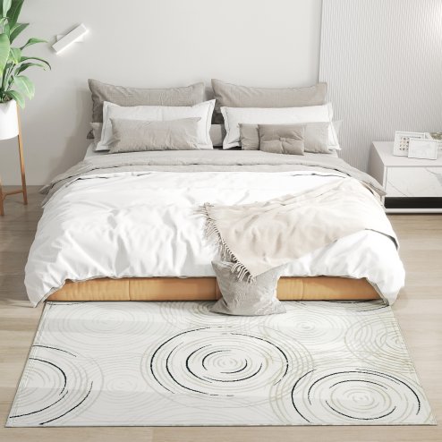 HOMCOM Modern Area Rug, Swirl Pattern Machine Washable Rug, Allergy-Friendly Floor Carpet for Living Room, Bedroom, Dining Room, Home Office, 170 x 120 cm, Cream White