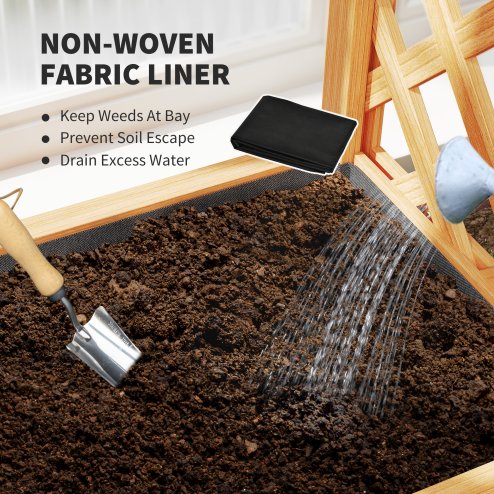 Outsunny Wooden Raised Garden Bed with Arch Trellis, Fabric Liner, Garden Planter Box with Drainage Holes, Trellis Planter for Vine Climbing Plants, Flowers, Herbs, Vegetables, 83 x 36 x 145 cm