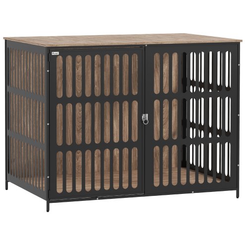 PawHut Dog Crate Furniture, Dog Cage Side End Table Indoor with Anti-Chew Resistant Mesh, Anti-Escape Door, for Extra Large Dogs, 118 x 80 x 92 cm, Walnut Brown