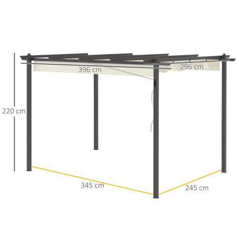 Outsunny 4 x 3(m) Aluminium Outdoor Pergola with Retractable Roof, Outdoor Gazebo Canopy Shelter with Grommet Holes for Garden, Patio, Lawn, Cream White