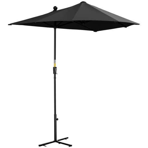 Outsunny 2m Half Parasol Market Umbrella Garden Balcony Parasol with Crank Handle, Cross Base, Double-Sided Canopy, Black