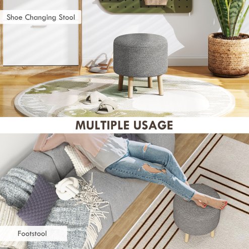 HOMCOM Round Storage Stool, Linen Fabric Upholstered Foot Stool with Removable Top, Padded Seat, Hidden Space and Wooden Legs for Living Room