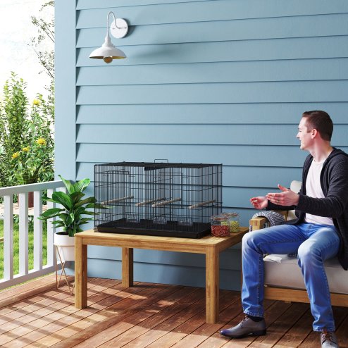 PawHut Bird Cage with Divider, Parrot Cage with 4 Wooden Perches, Slide Out Tray, 4 Feeders, for Budgie, Lovebird, Canary, Finches, 76 x 46 x 46cm, Black