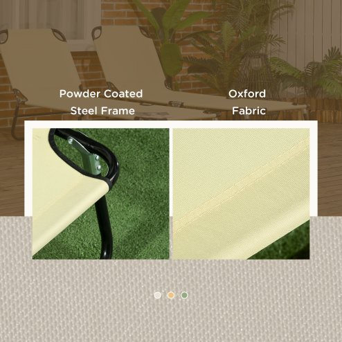 Outsunny Folding Sun Loungers Set of 2, Outdoor Day Bed with 5-Position Adjustable Backrest, Portable Recliner Garden Chairs with Breathable Mesh for Beach, Patio, Beige