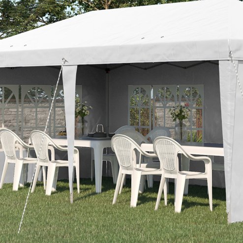Outsunny 3 x 6m Garden Pop Up Gazebo, Height Adjustable Marquee Party Tent with Sidewalls, Storage Bag, White