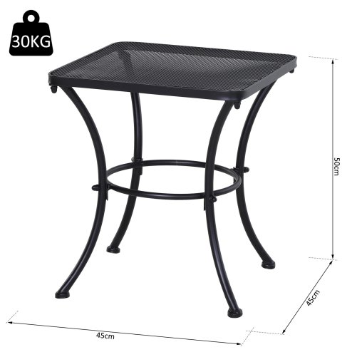 Outsunny 45cm Square Garden Table, Outdoor Metal Bistro Side Desk with Mesh Top, Black