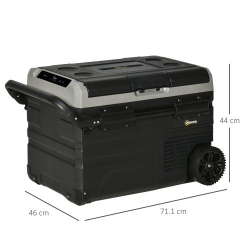 Outsunny 40L Car Refrigerator, Portable Compressor Cooler Box, Fridge Freezer w/ Inner LED Light, Foldable Handles, Cup Holders, 12/24V DC and 110-240V AC for Campervan RV Boat Travel Down to -20°C