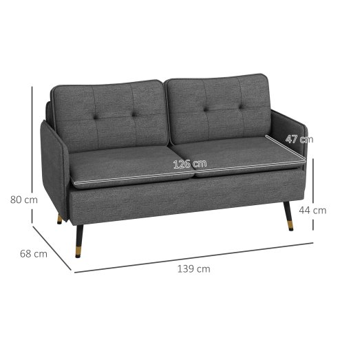 HOMCOM Modern Two Seater Sofa, Button Tufted Loveseat with Cushions and Steel Legs for Living Room, Guest Room