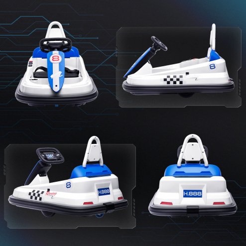 HOMCOM Kids Bumper Car 360° Rotation Spin Waltzer Car 6V Electric Ride On Car with 2 Speeds, Music, Lights for 18-48 Months - White