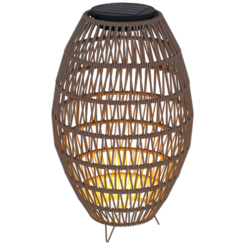 Outsunny Rattan Solar Lamp, Garden Solar Lantern with Auto On/Off Light, IP44 Waterproof, Decorative Outdoor Rattan Lamp for Porch, Pathway, Dark Brown
