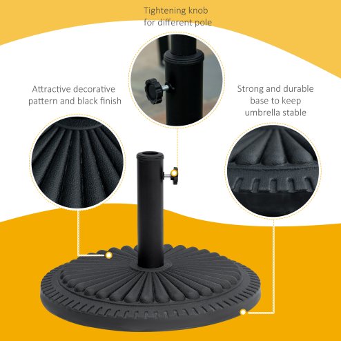 Outsunny 14kg Round Cement Parasol Base Umbrella Weight Stand Holder Fits 35mm, 38mm, 48mm Pole for Patio Outdoor Garden - Black