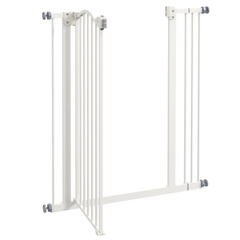 PawHut Pressure Fit Dog Stair Gate No Drilling Safety Gate Auto Close for Doorways, Hallways, 74-87cm Adjustable, 94cm Tall, White