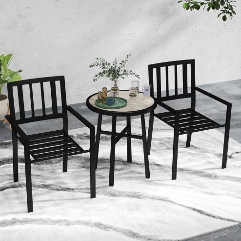 Outsunny 3 Piece Patio Bistro Set, Garden Dining Set with Plastic Top, 2 Stackable Chairs, Galvanised Steel Frame, Outdoor Dining Set for Balcony, Deck, Grey