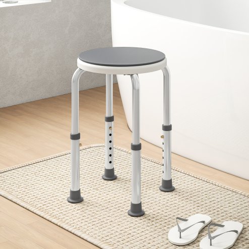 HOMCOM 360° Swivel Seat Bath Shower Stool, Adjustable Height Shower Chair with Aluminium Frame Non-Slip Feet Chair Safe Support Home Assistance, Grey