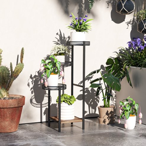 Outsunny 4 Tiered Plant Stand, Tall Metal Plant Shelf, Corner Plant Holder Display Rack for Living Room, Balcony, Garden, Patio