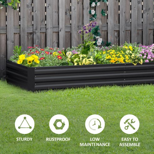 Outsunny 120 x 80cm/241L x 90.5cm Galvanised Raised Garden Bed, Metal Elevated Planter Box with Open Bottom, Outdoor Flower Pot for Growing Flowers, Herbs, Grey