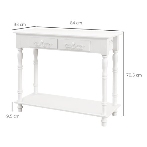 HOMCOM Console Table Modern Sofa Side Desk with Storage Shelves Drawers for Living Room Entryway Bedroom White