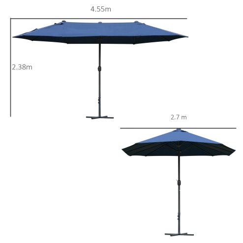 Outsunny 4.6m Garden Parasol Double-Sided Sun Umbrella Patio Market Shelter Canopy Shade Outdoor with Cross Base - Blue