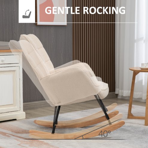 HOMCOM Wingback Rocking Chair with Wooden Base, Fleece Glider Rocker for Nursing, Modern Armchair - Beige