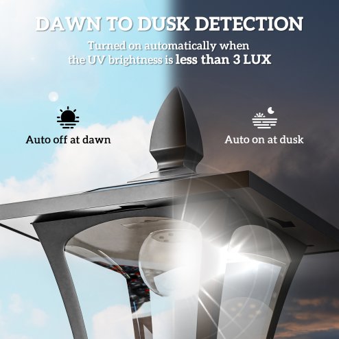 Outsunny Outdoor Garden Solar Post Lamp Sensor Dimmable LED Lantern Bollard Pathway 1.6M Tall - Black