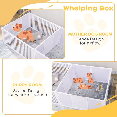 PawHut Whelping Box for Dogs, 2m x 1m Whelping Pen for Indoors, Pet Playpen with Three Doors, Two-Room Design