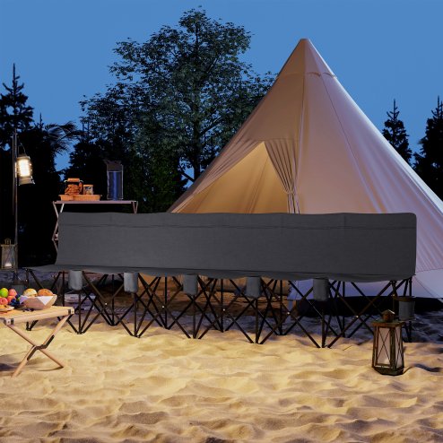 Outsunny 6 Seater Folding Bench, Outdoor Camping Chair Portable Sports Spectator Chair with Metal Frame, Cup Holder & Carry Bag, Charcoal Grey