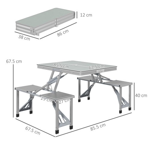 Outsunny Folding Picnic Table with 4 Seats and Umbrella Hole, Aluminium Frame Portable Camping Table Set for Patio, Porch, Garden, Grey
