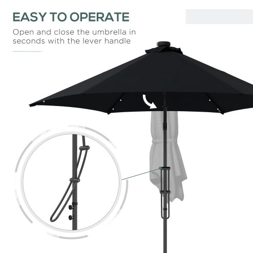 Outsunny 3(m) Cantilever Parasol with Solar LED and Easy Lever, Garden Parasol Umbrella with Cross Base and Waterproof Cover, Outdoor Sun Shades, Black