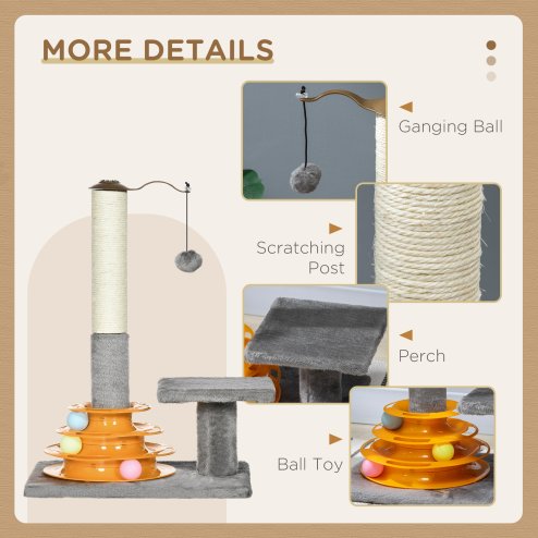 PawHut 56cm Cat Tree for Indoor Cats, Scratching Post w/ Cat Toys Climbing Tower Activity Centre, Dangling Ball - Grey