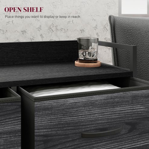 HOMCOM Bedroom Chest of Drawers, Fabric Dresser with 6 Drawers, Storage Organiser Unit with Open Shelf and Metal Frame for Living Room, Entryway