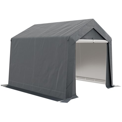 Outsunny 3 x 3(m) Garden Storage Tent, Portable Shed with Heavy Duty Galvanised Steel Frame, Ventilation Window, Roll-up Zipper Door, for Bike, Motorbike, Garden Tools, Dark Grey