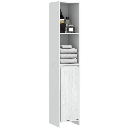 HOMCOM Narrow Bathroom Cabinet, Slim Bathroom Storage Unit with Open Compartment, Freestanding Storage Cupboard for Small Spaces, 30 x 30 x 160 cm, White