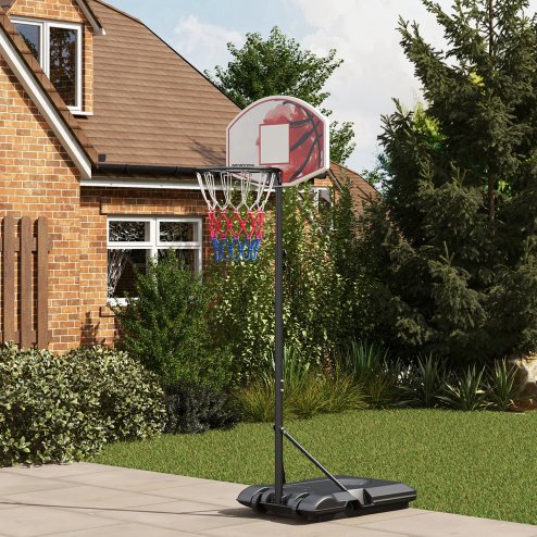 SPORTNOW Height Adjustable Basketball Hoop and Stand, Free Standing Basketball Stand Net Set System w/ Wheels, Enlarged Base, PE Backboard, 179-209cm
