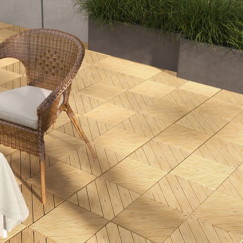 Outsunny 9 Pcs Wooden Interlocking Decking Tiles, 30 x 30 cm Anti-slip Outdoor Flooring Tiles, 0.81m² per Pack, All Weather Use for Patio, Balcony, Terrace, Hot Tub, Yellow