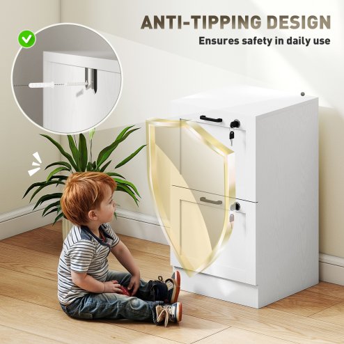 HOMCOM 2-Drawer Filing Cabinet, Lockable File Cabinet for A4, Letter, Office Storage Drawers with Lock for Home Office, 40 x 40 x 71 cm, White